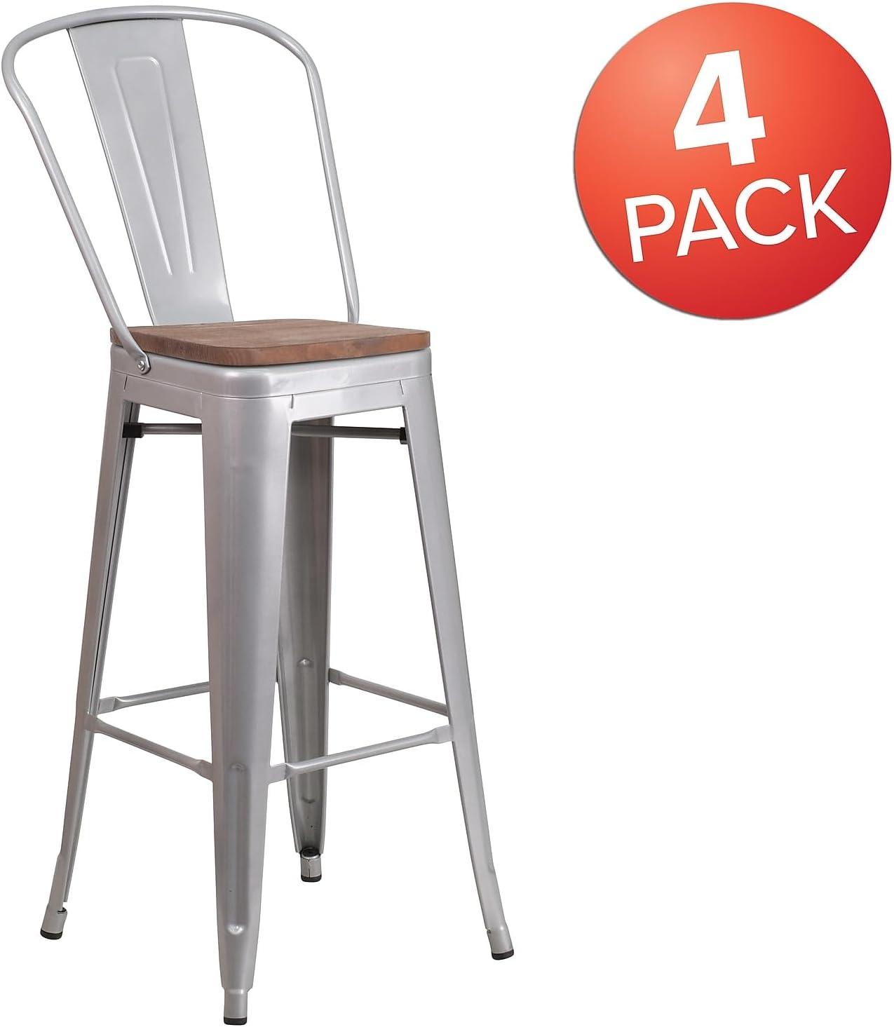 image:imageFlash Furniture Lily 30 High Red Metal Barstool with Back and Wood Seat Pack of 1Silver
