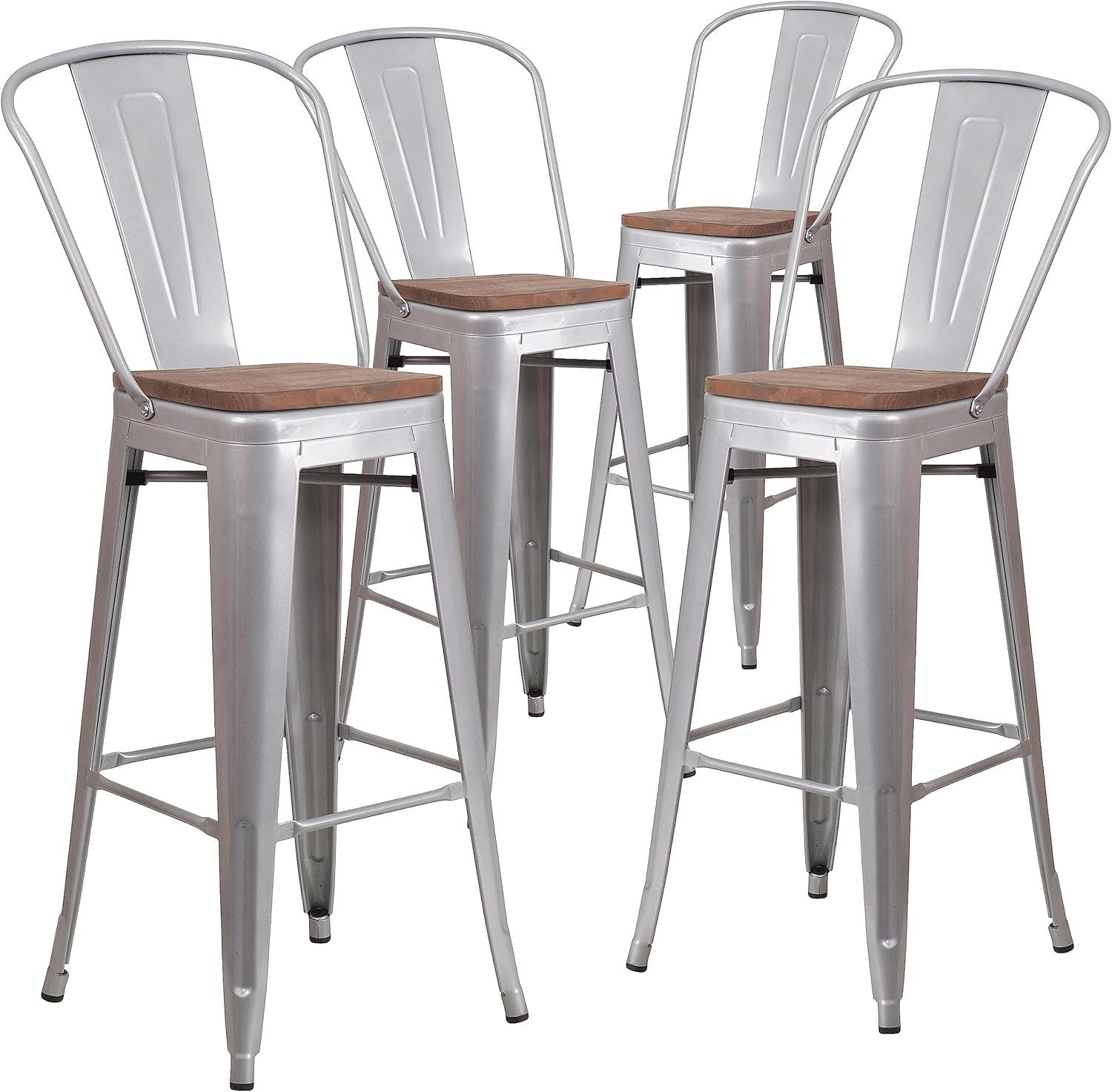 image:imageFlash Furniture Lily 30 High Red Metal Barstool with Back and Wood Seat Pack of 1Silver