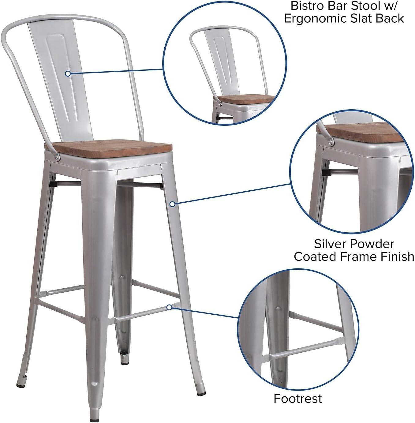 image:imageFlash Furniture Lily 30 High Red Metal Barstool with Back and Wood Seat Pack of 1Silver