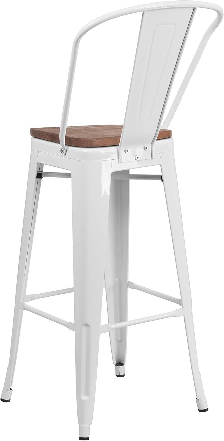 image:imageFlash Furniture Lily 30 High Red Metal Barstool with Back and Wood Seat Pack of 1White