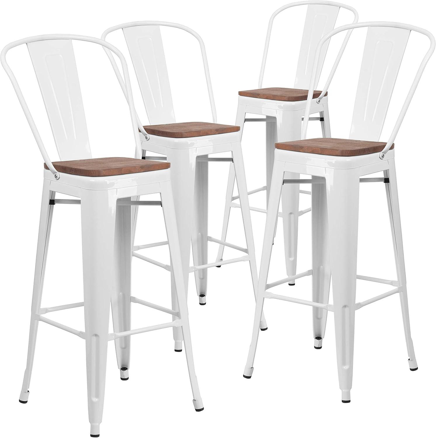 image:imageFlash Furniture Lily 30 High Red Metal Barstool with Back and Wood Seat Pack of 1White