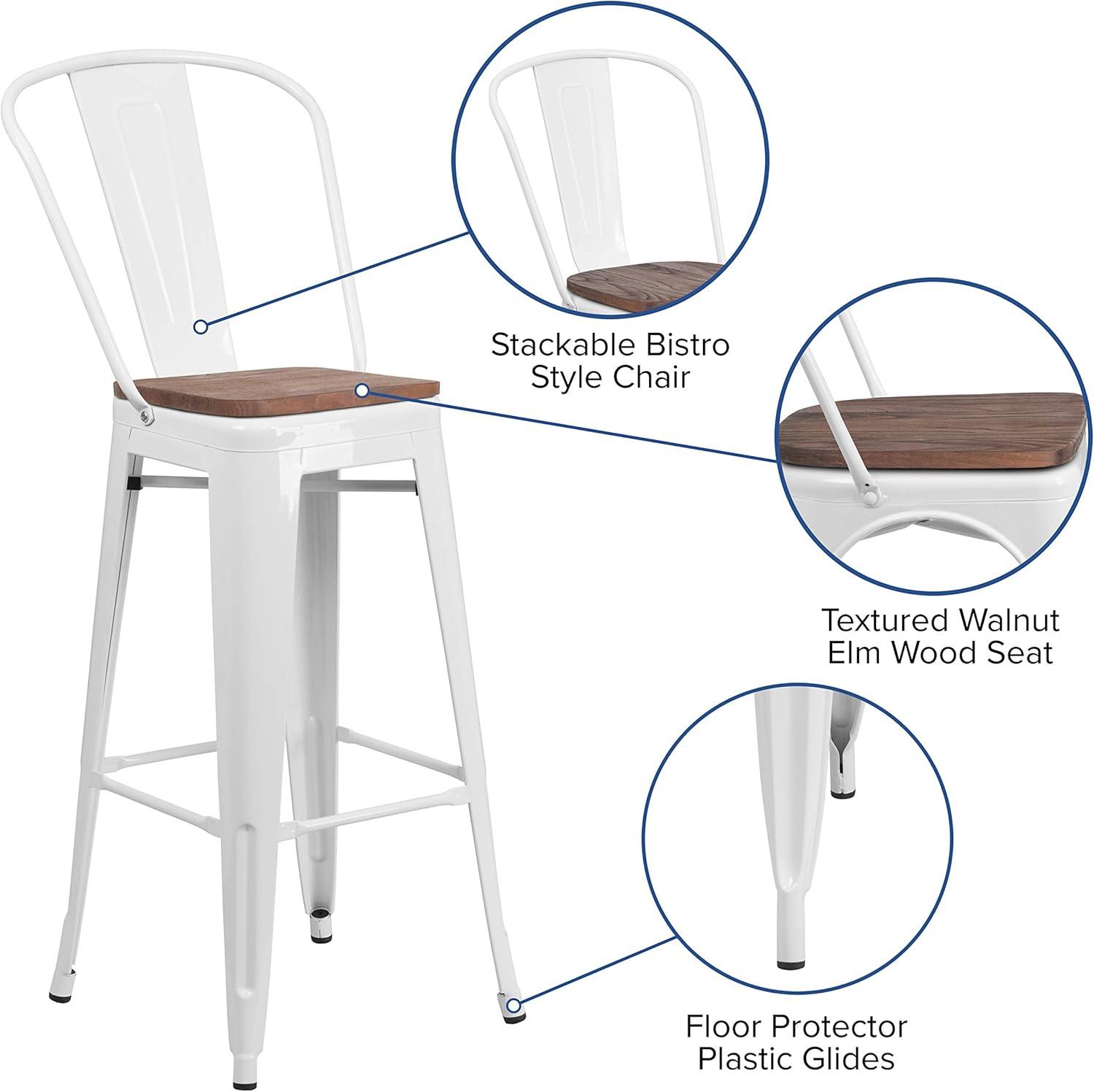 image:imageFlash Furniture Lily 30 High Red Metal Barstool with Back and Wood Seat Pack of 1White