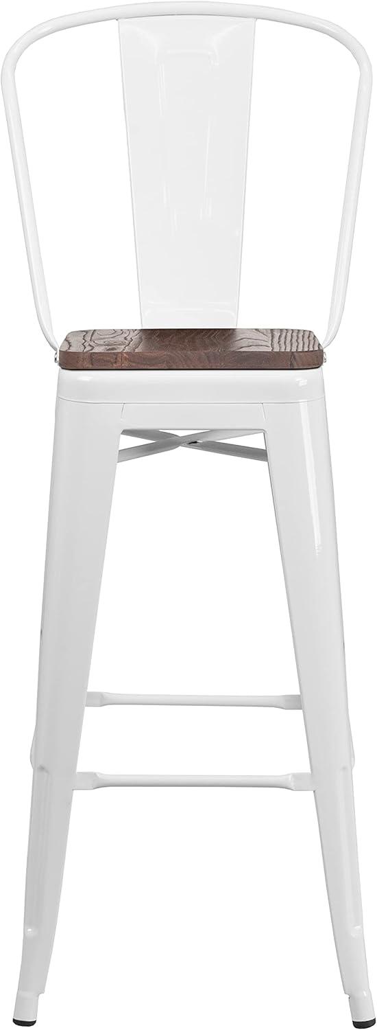 image:imageFlash Furniture Lily 30 High Red Metal Barstool with Back and Wood Seat Pack of 1White
