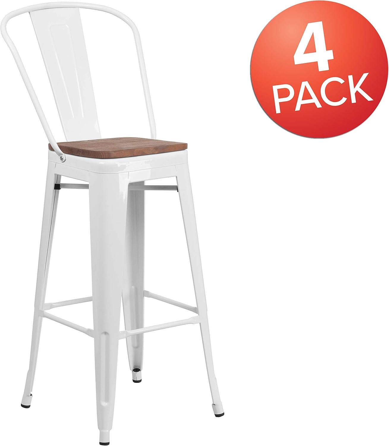 image:imageFlash Furniture Lily 30 High Red Metal Barstool with Back and Wood Seat Pack of 1White