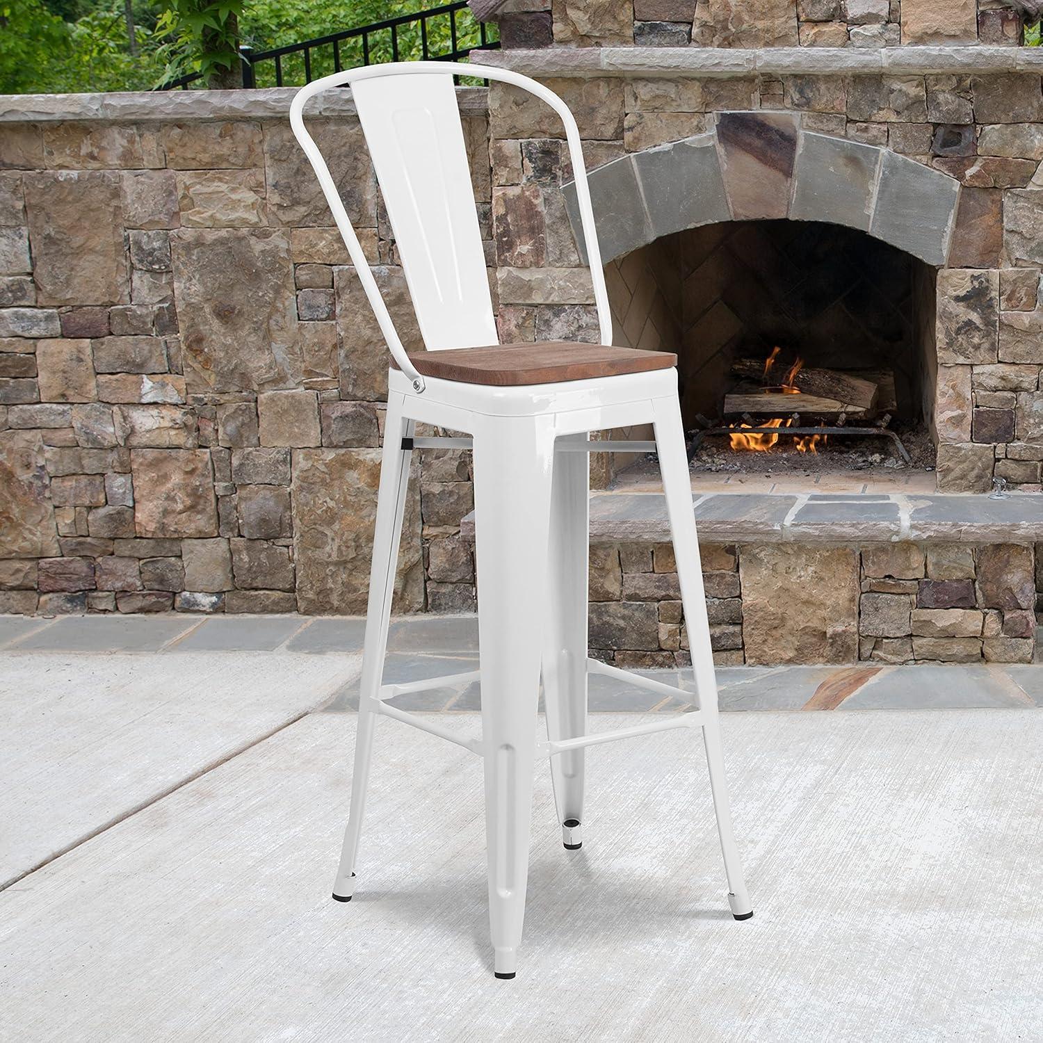 image:imageFlash Furniture Lily 30 High Red Metal Barstool with Back and Wood Seat Pack of 1White