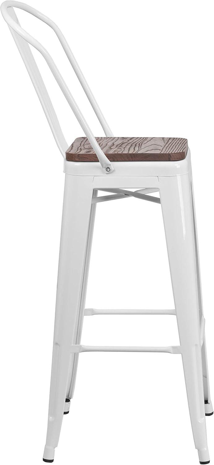 image:imageFlash Furniture Lily 30 High Red Metal Barstool with Back and Wood Seat Pack of 1White