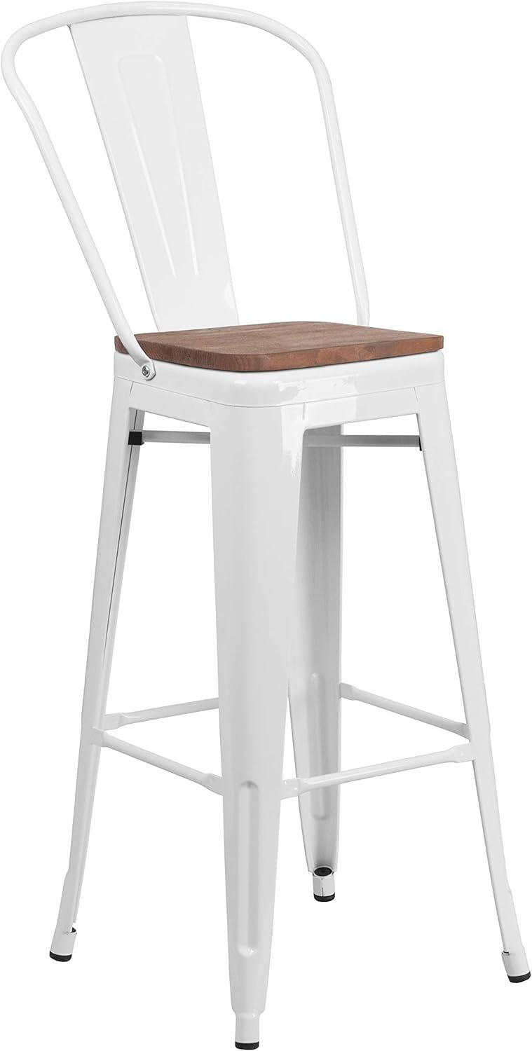 image:imageFlash Furniture Lily 30 High Red Metal Barstool with Back and Wood Seat Pack of 1White