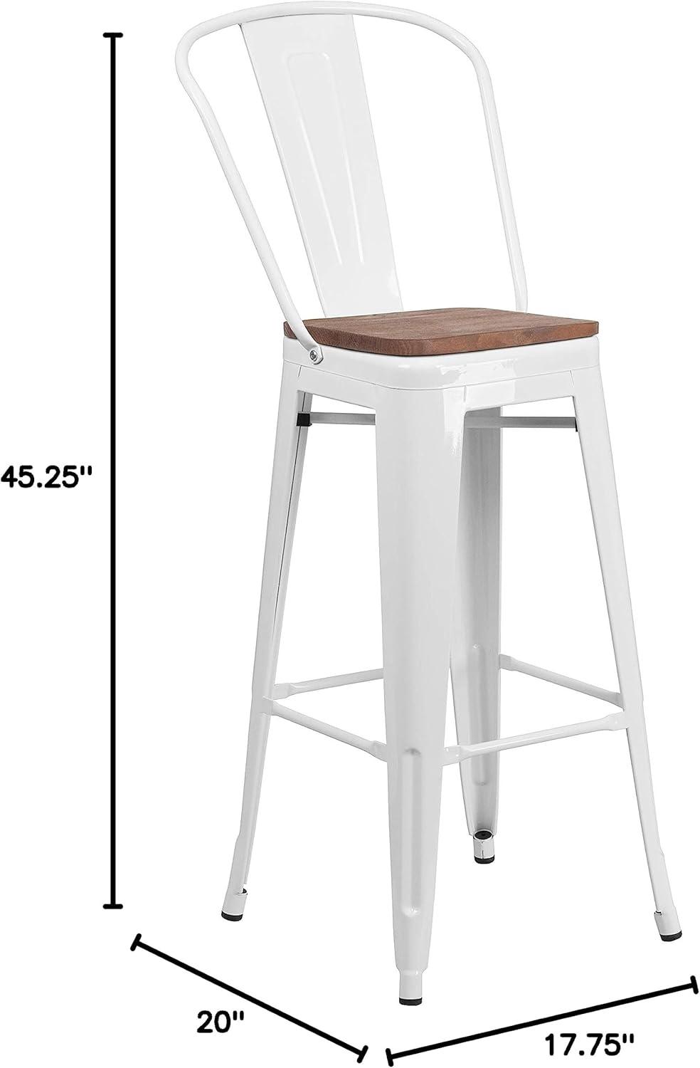 image:imageFlash Furniture Lily 30 High Red Metal Barstool with Back and Wood Seat Pack of 1White