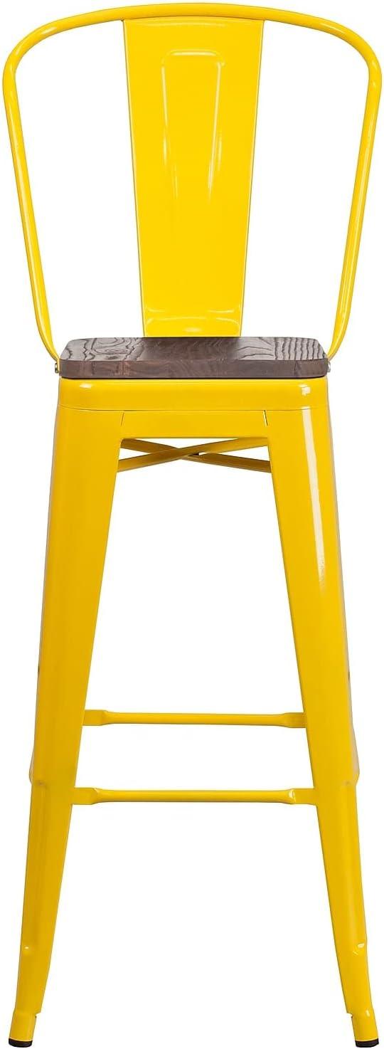 image:imageFlash Furniture Lily 30 High Red Metal Barstool with Back and Wood Seat Pack of 1Yellow