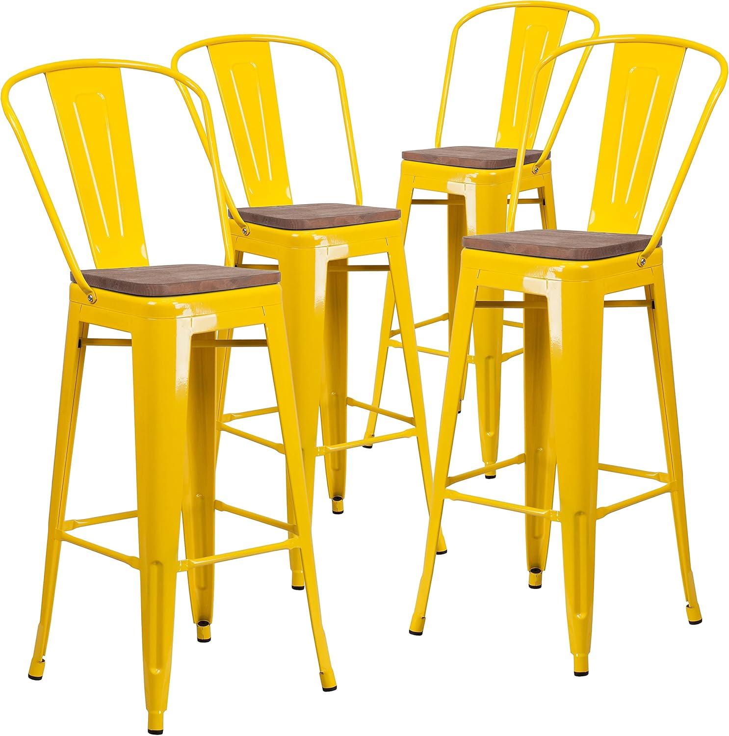 image:imageFlash Furniture Lily 30 High Red Metal Barstool with Back and Wood Seat Pack of 1Yellow