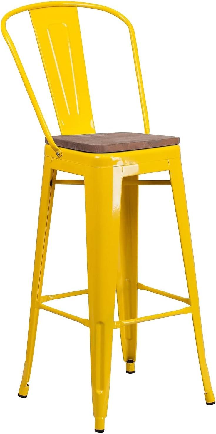 image:imageFlash Furniture Lily 30 High Red Metal Barstool with Back and Wood Seat Pack of 1Yellow