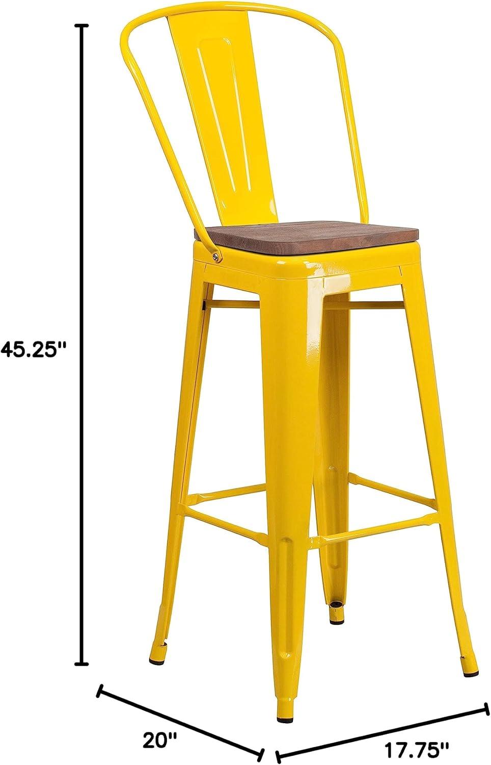 image:imageFlash Furniture Lily 30 High Red Metal Barstool with Back and Wood Seat Pack of 1Yellow