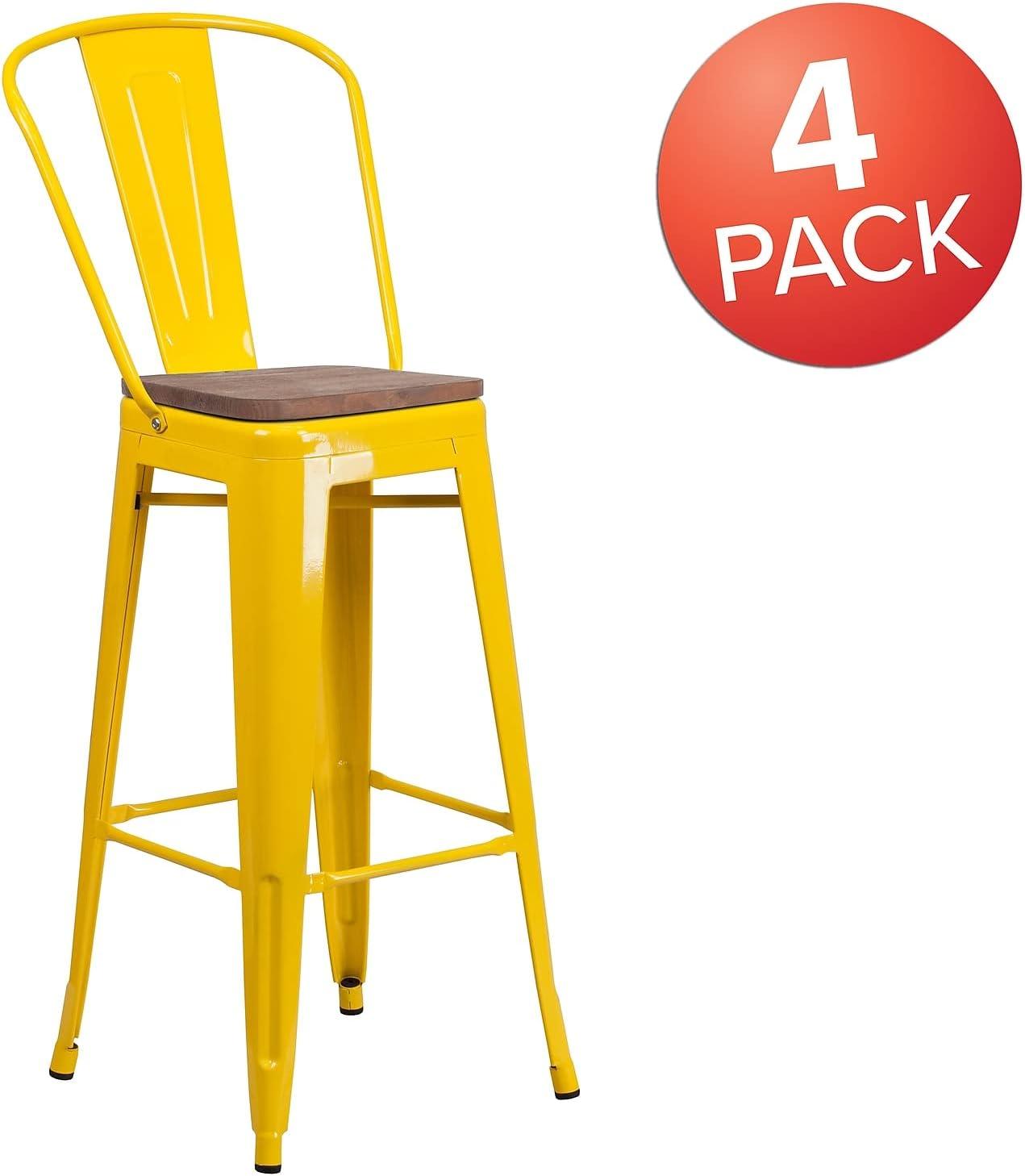 image:imageFlash Furniture Lily 30 High Red Metal Barstool with Back and Wood Seat Pack of 1Yellow