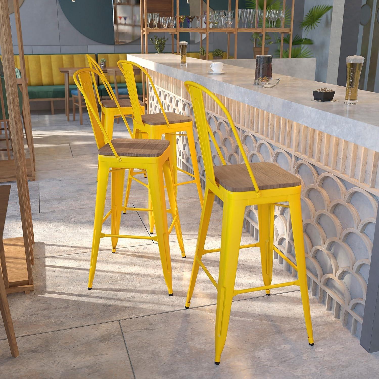 image:imageFlash Furniture Lily 30 High Red Metal Barstool with Back and Wood Seat Pack of 1Yellow