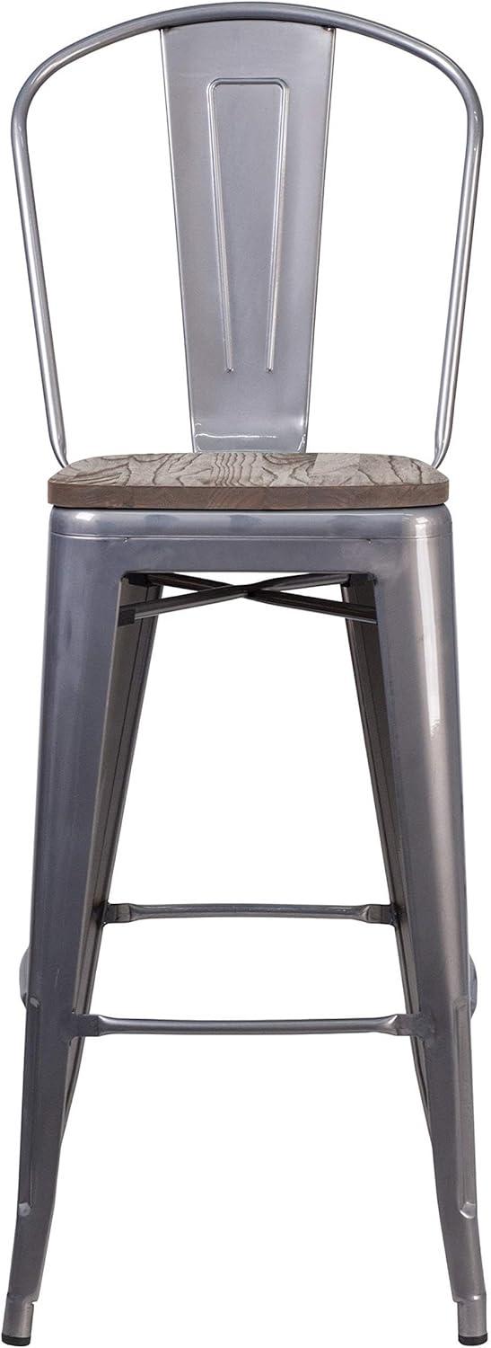 image:imageFlash Furniture Lincoln 30 High Clear Coated Barstool with Back and Wood Seat1