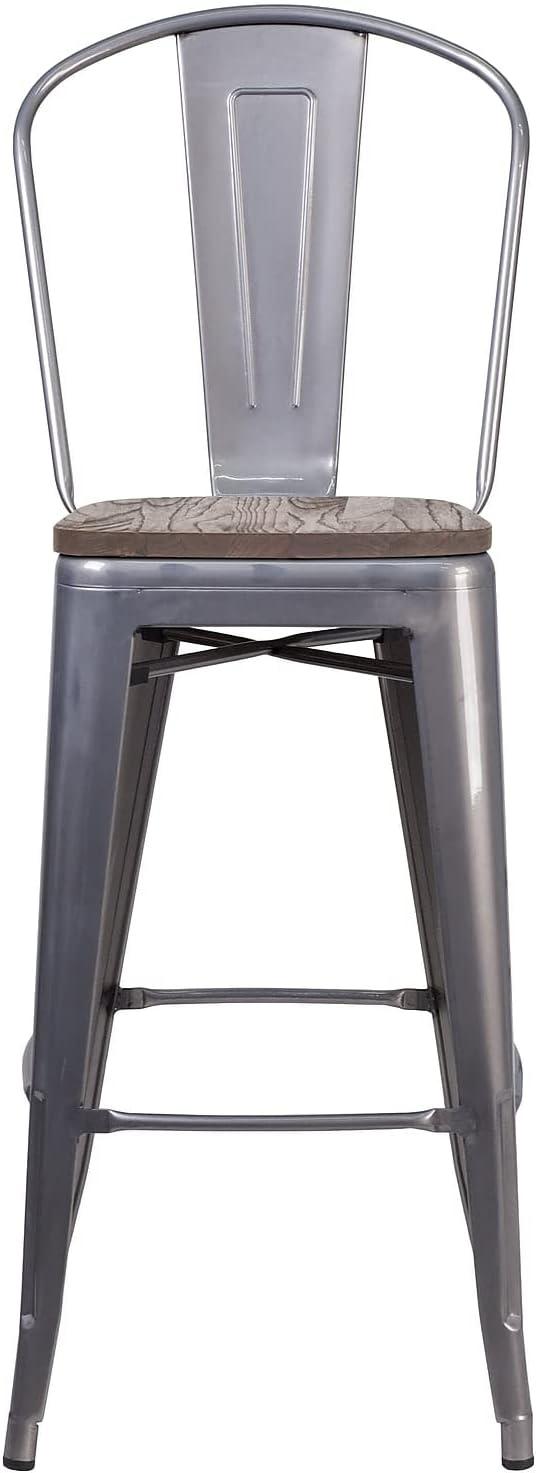 image:imageFlash Furniture Lincoln 30 High Clear Coated Barstool with Back and Wood Seat4