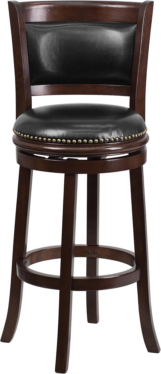 image:imageFlash Furniture Mark 29 High Cappuccino Wood Barstool with Panel Back and Black LeatherSoft Swivel SeatCappuccino