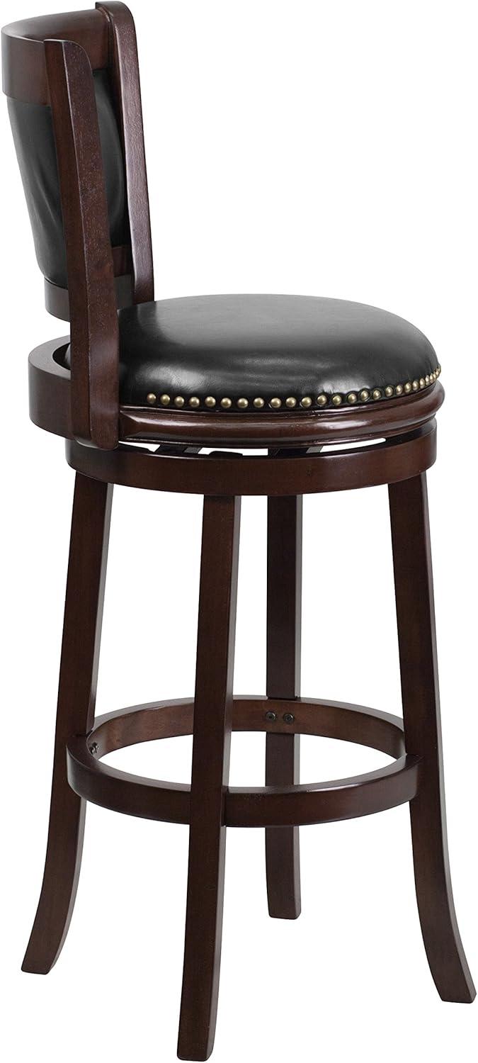 image:imageFlash Furniture Mark 29 High Cappuccino Wood Barstool with Panel Back and Black LeatherSoft Swivel SeatCappuccino
