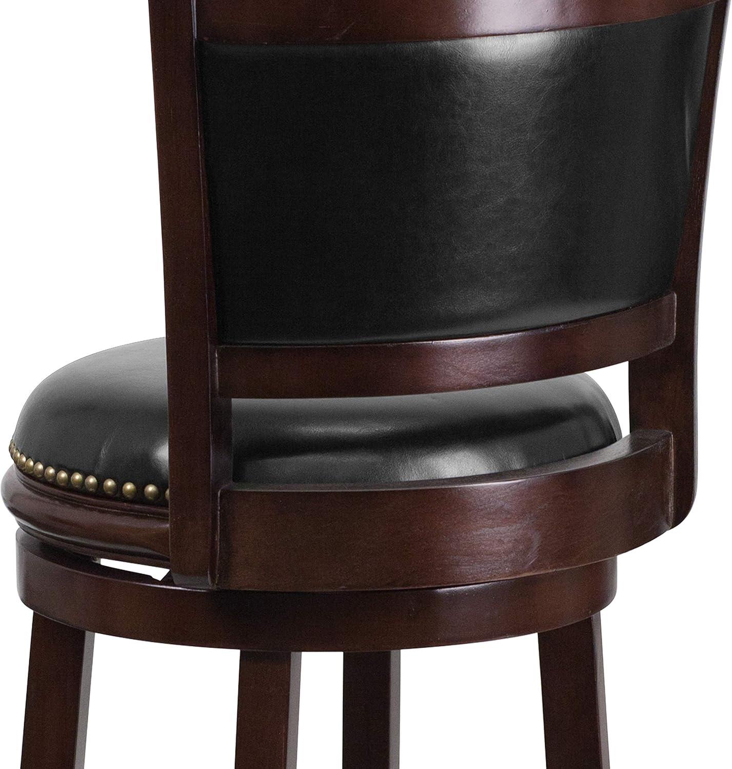 image:imageFlash Furniture Mark 29 High Cappuccino Wood Barstool with Panel Back and Black LeatherSoft Swivel SeatCappuccino