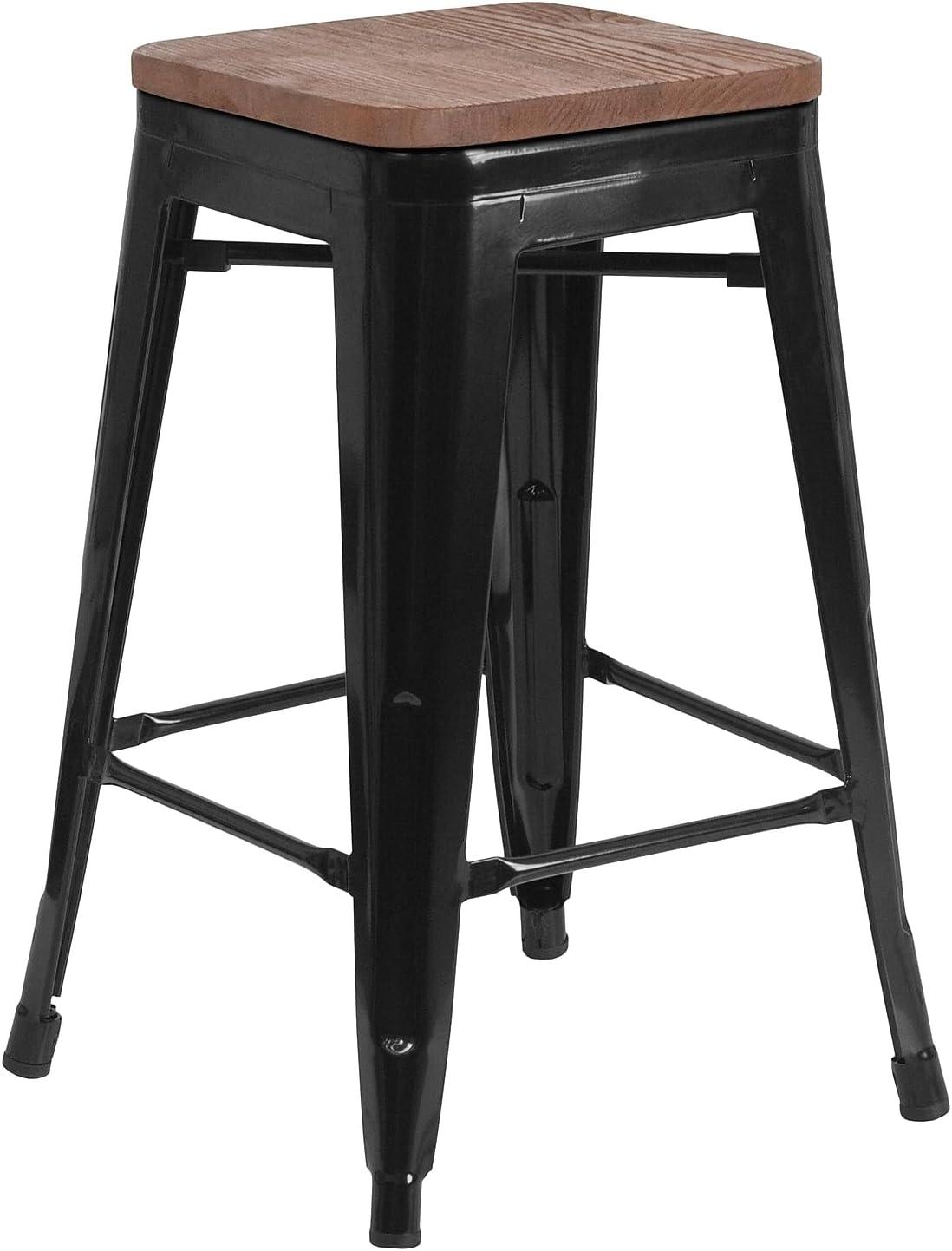 image:imageFlash Furniture MetalWood Colorful Restaurant Counter Stools Red Pack of 1Black