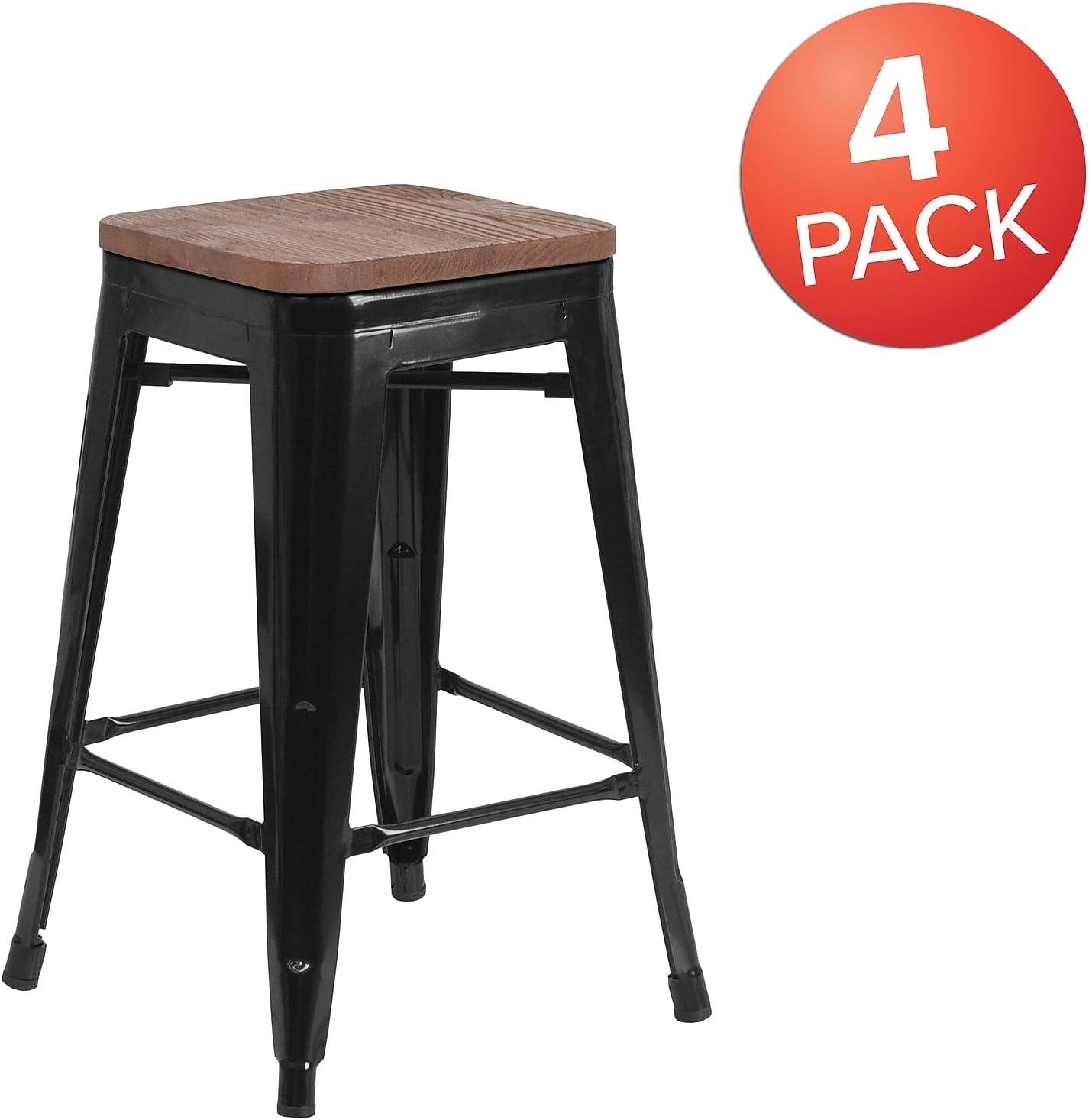 image:imageFlash Furniture MetalWood Colorful Restaurant Counter Stools Red Pack of 1Black