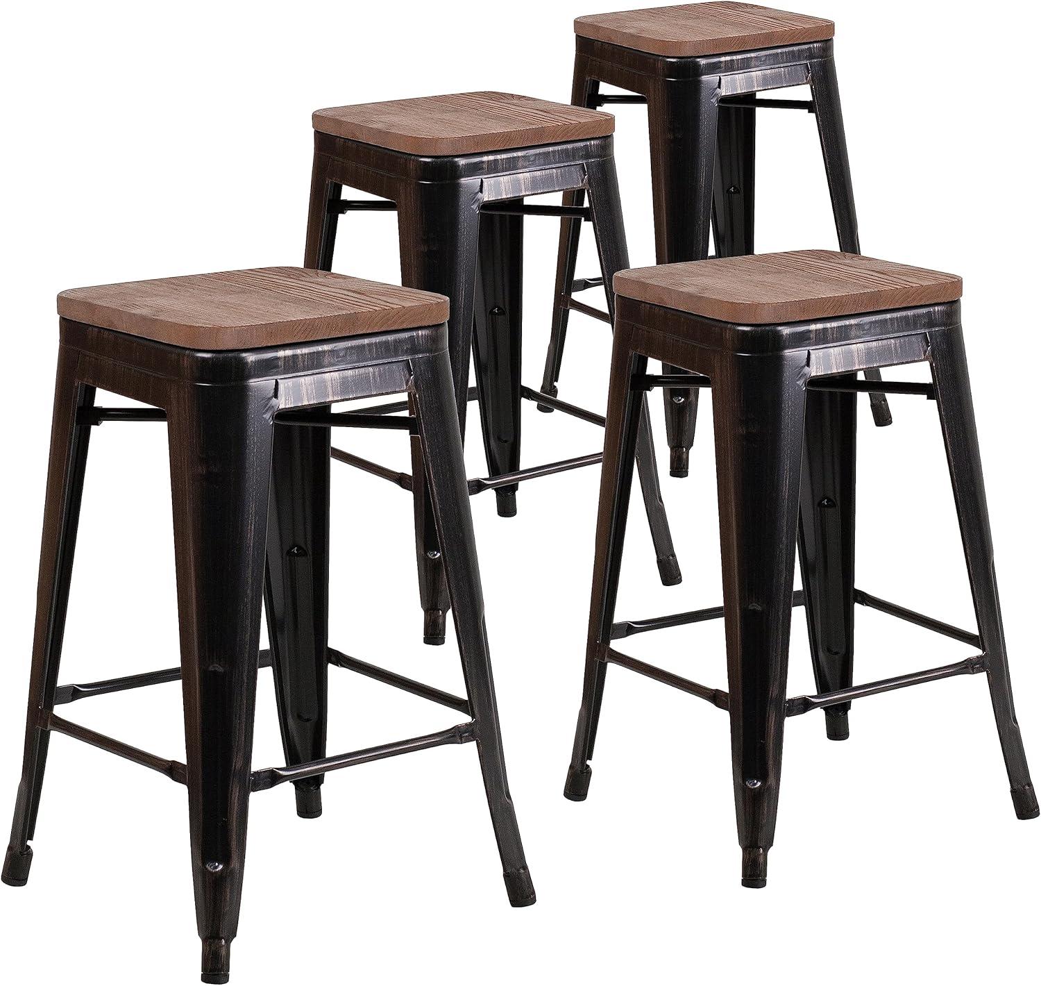 image:imageFlash Furniture MetalWood Colorful Restaurant Counter Stools Red Pack of 1Blackantique Gold