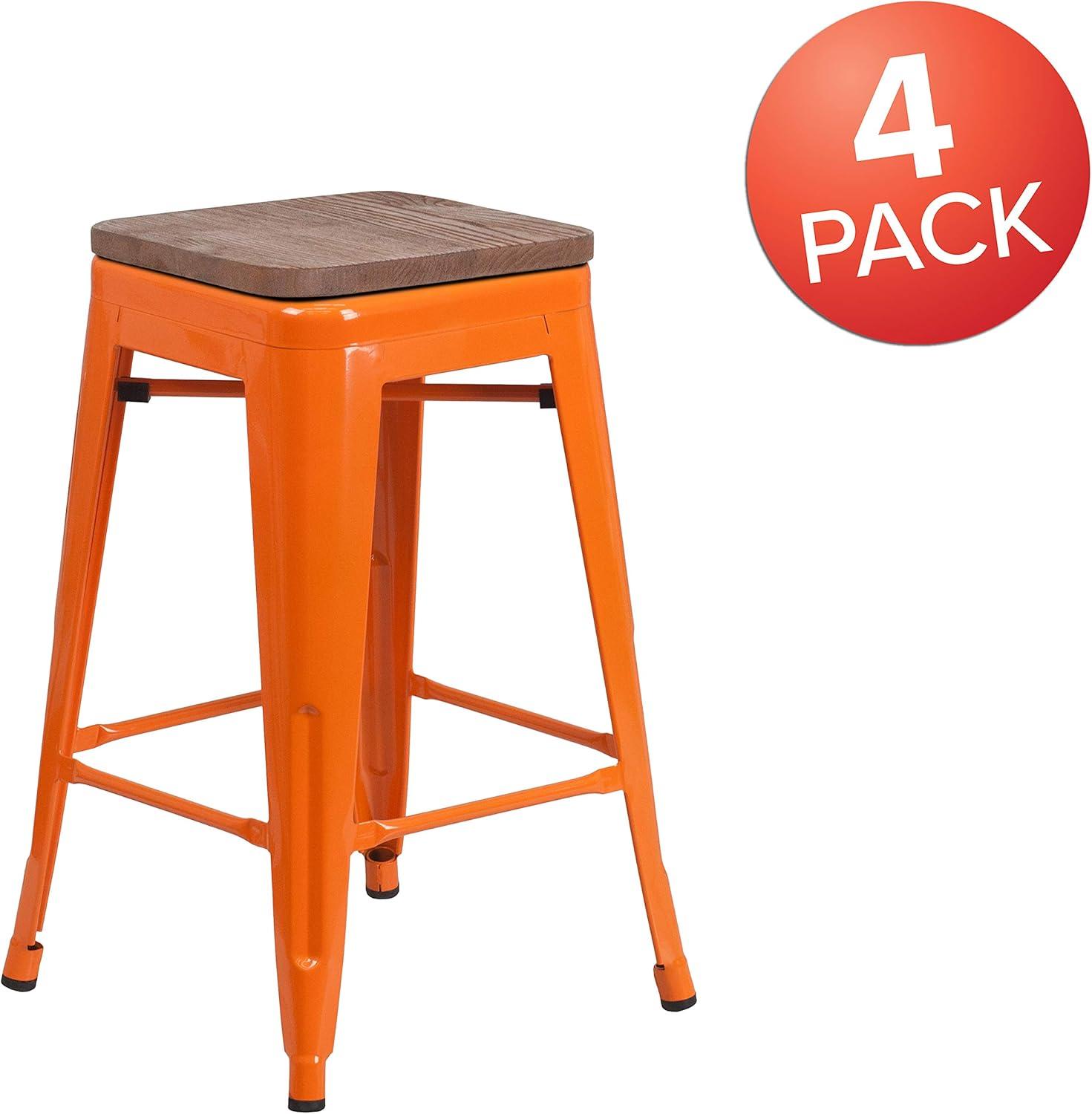 image:imageFlash Furniture MetalWood Colorful Restaurant Counter Stools Red Pack of 1Orange