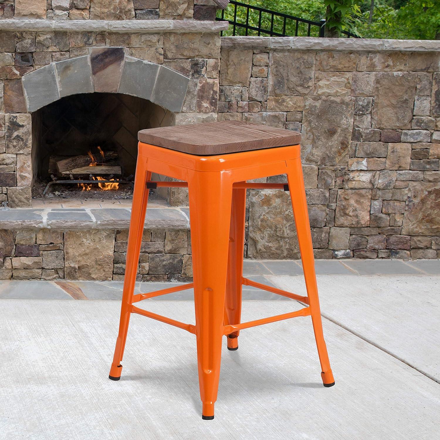 image:imageFlash Furniture MetalWood Colorful Restaurant Counter Stools Red Pack of 1Orange