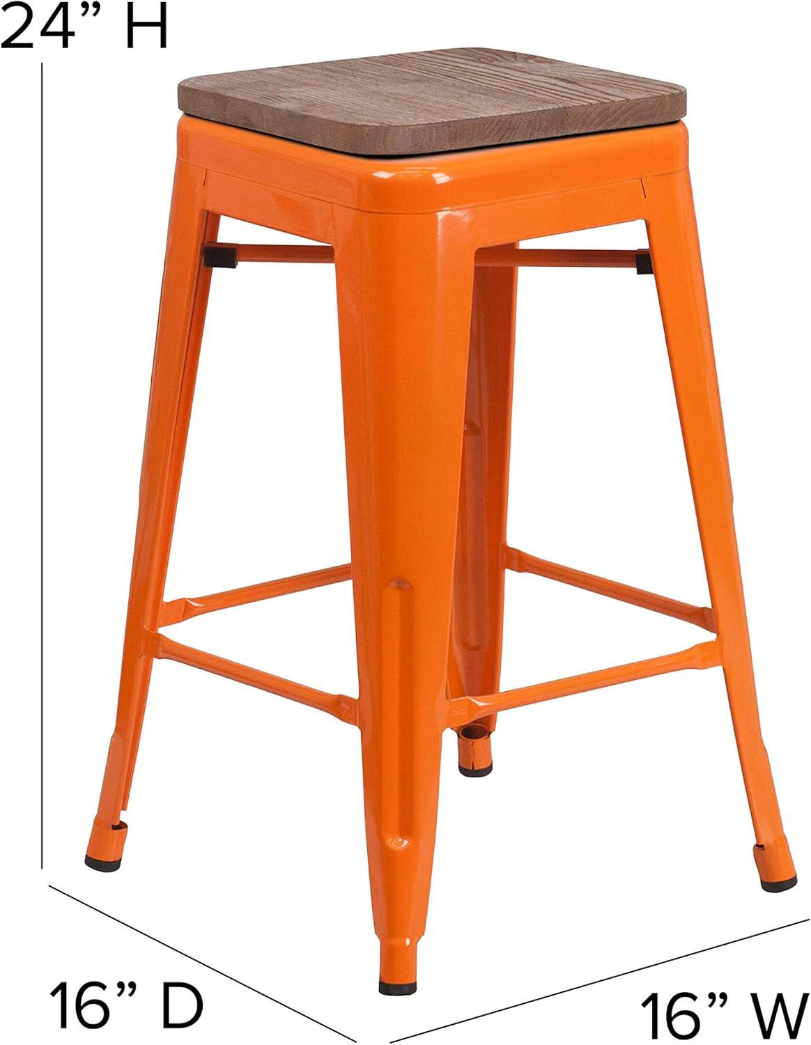 image:imageFlash Furniture MetalWood Colorful Restaurant Counter Stools Red Pack of 1Orange