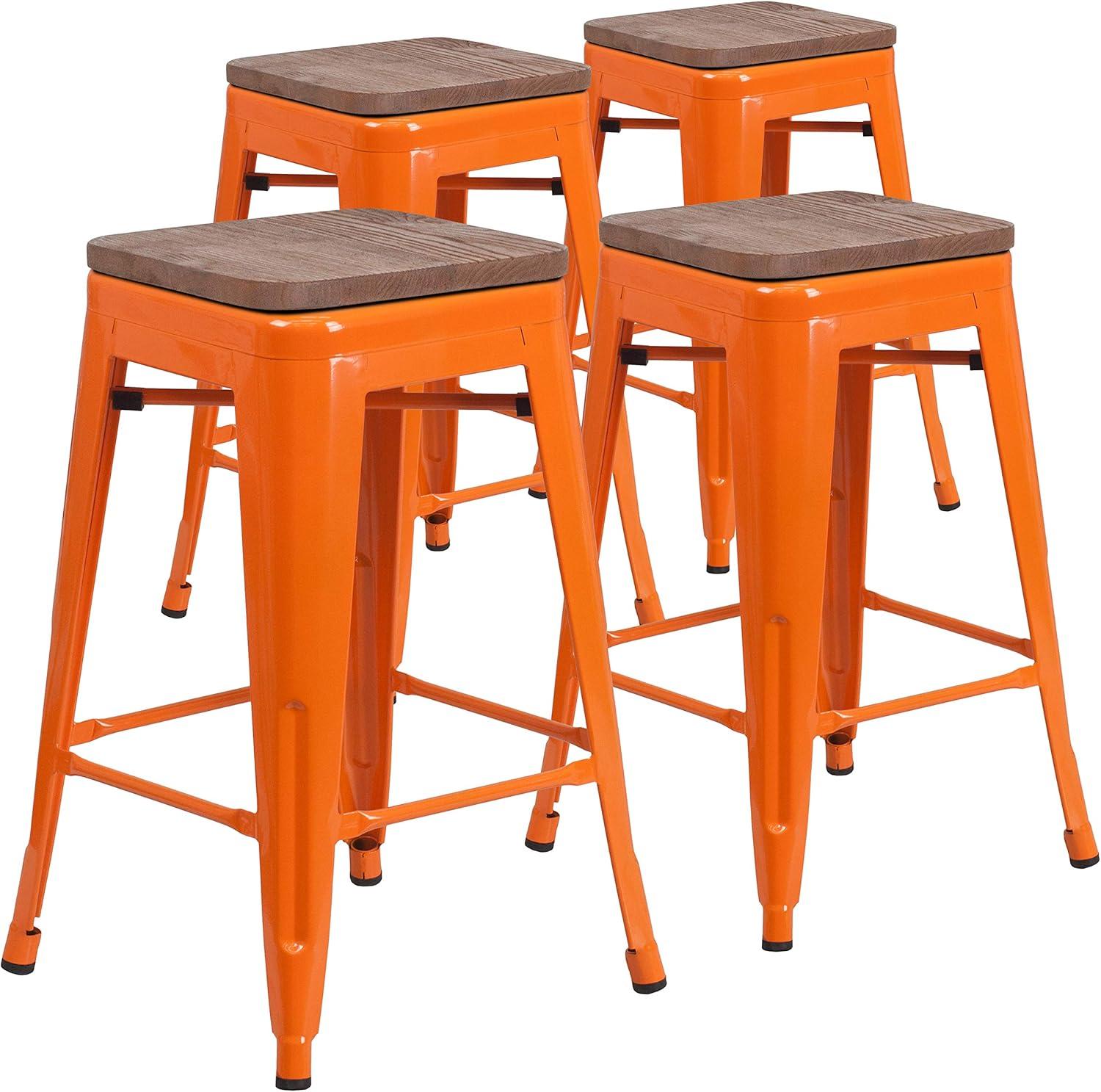 image:imageFlash Furniture MetalWood Colorful Restaurant Counter Stools Red Pack of 1Orange