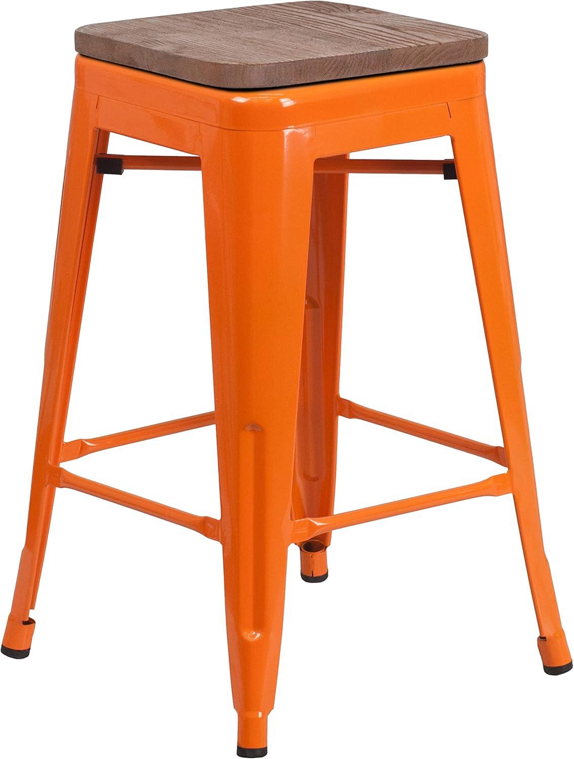 image:imageFlash Furniture MetalWood Colorful Restaurant Counter Stools Red Pack of 1Orange