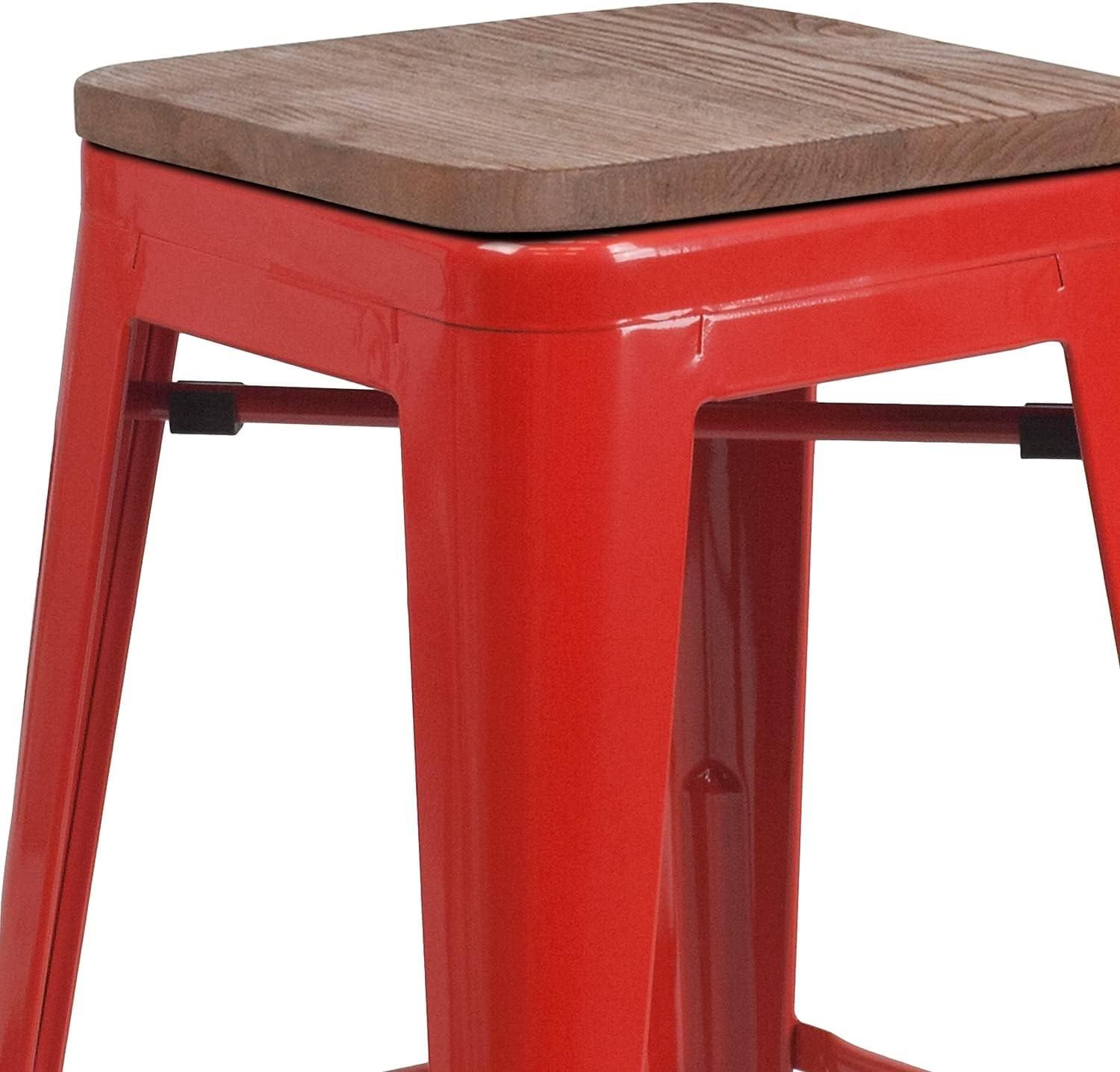 image:imageFlash Furniture MetalWood Colorful Restaurant Counter Stools Red Pack of 1Red