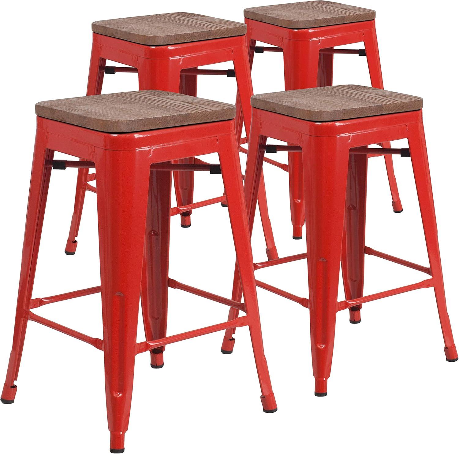 image:imageFlash Furniture MetalWood Colorful Restaurant Counter Stools Red Pack of 1Red