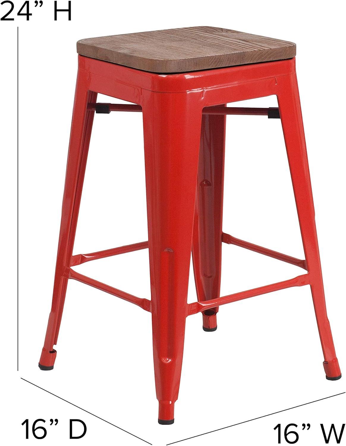 image:imageFlash Furniture MetalWood Colorful Restaurant Counter Stools Red Pack of 1Red