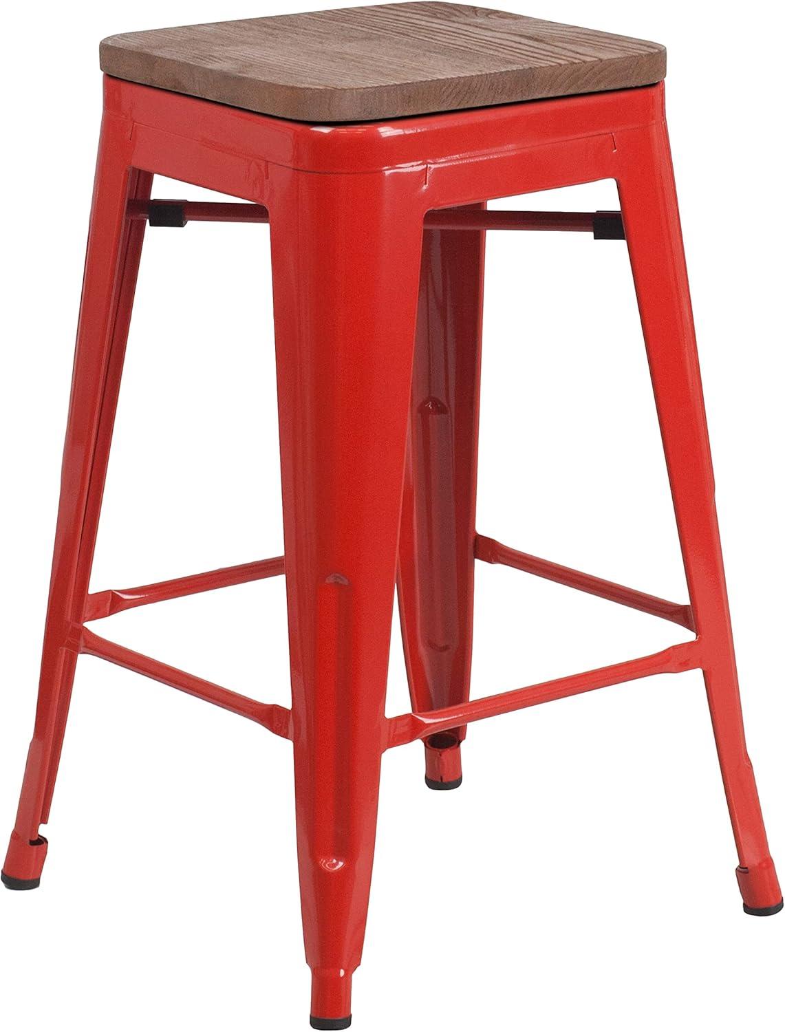 image:imageFlash Furniture MetalWood Colorful Restaurant Counter Stools Red Pack of 1Red