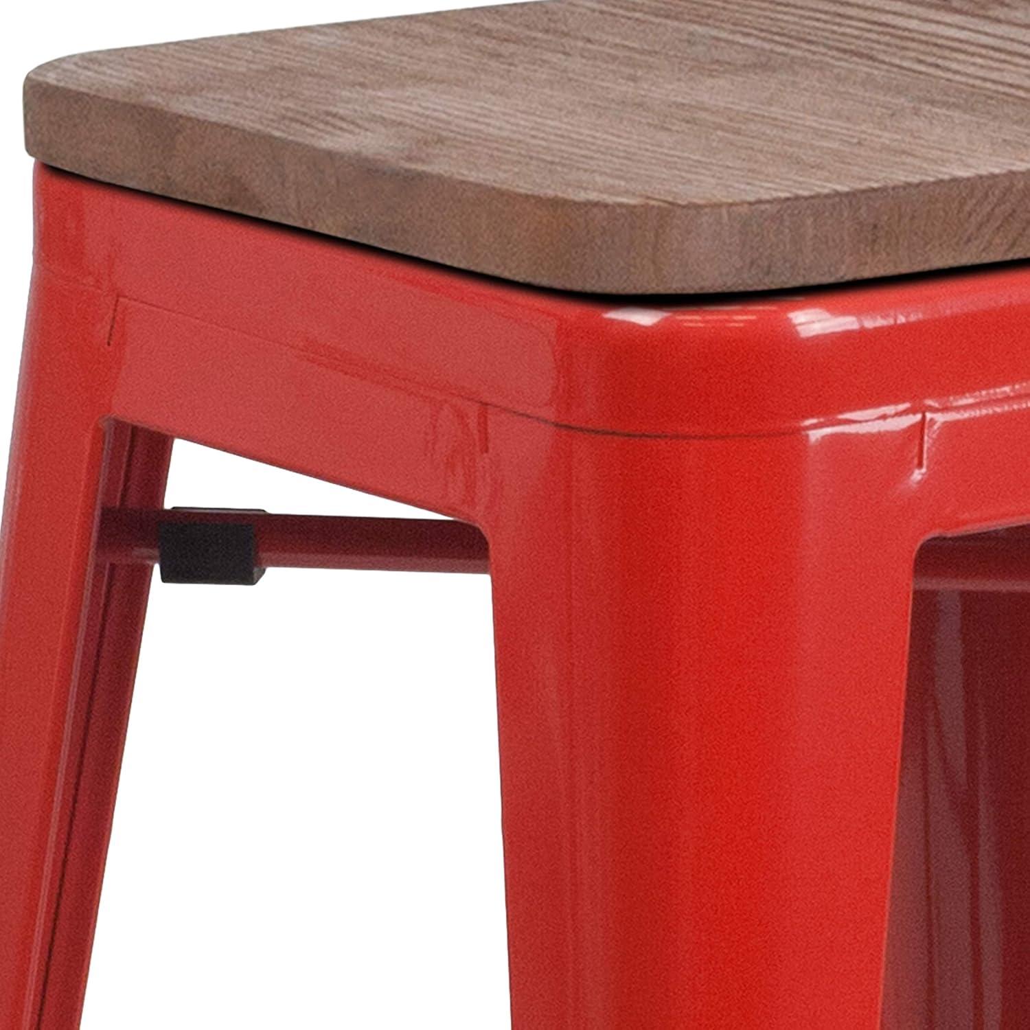 image:imageFlash Furniture MetalWood Colorful Restaurant Counter Stools Red Pack of 1Red