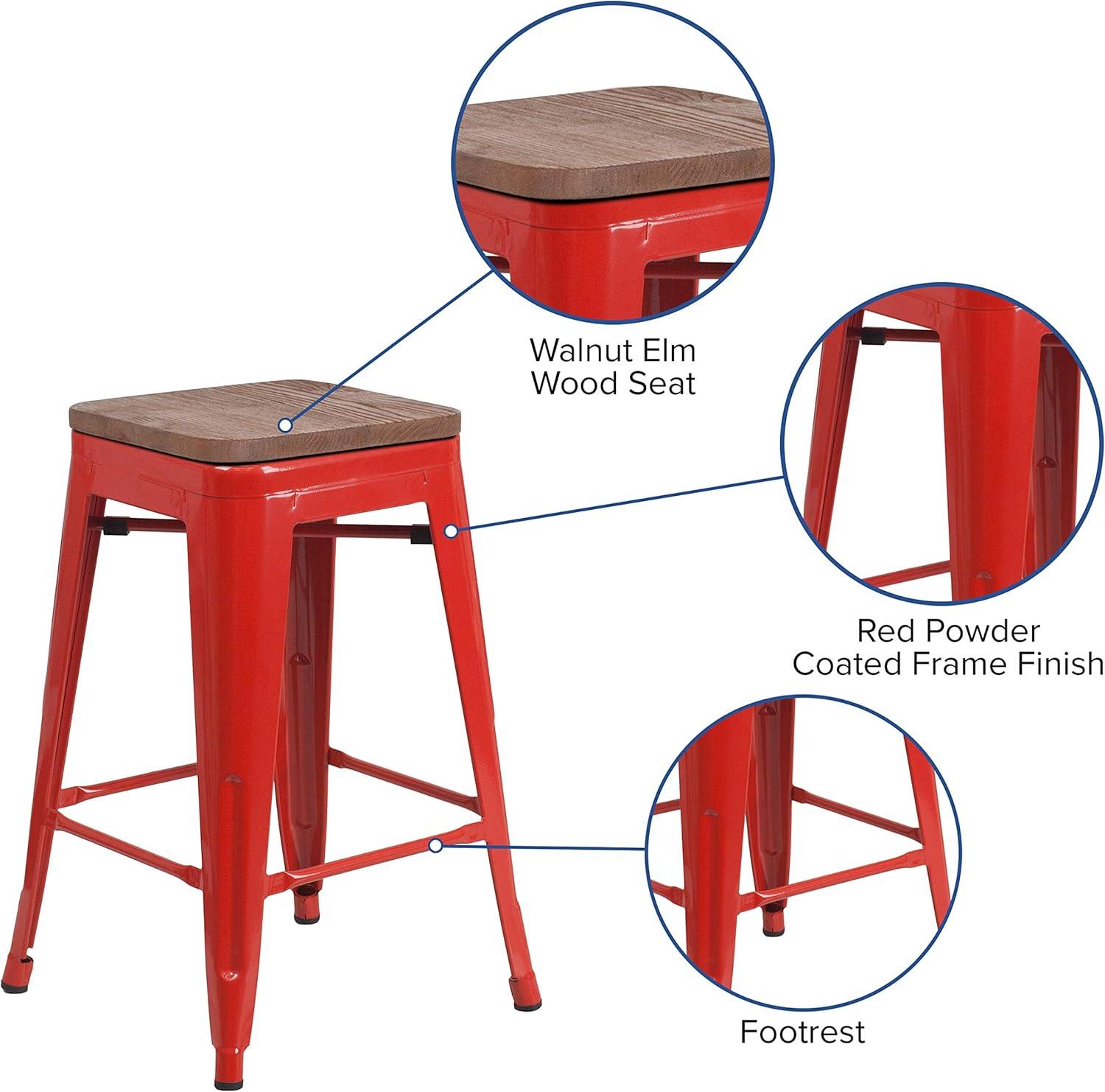 image:imageFlash Furniture MetalWood Colorful Restaurant Counter Stools Red Pack of 1Red