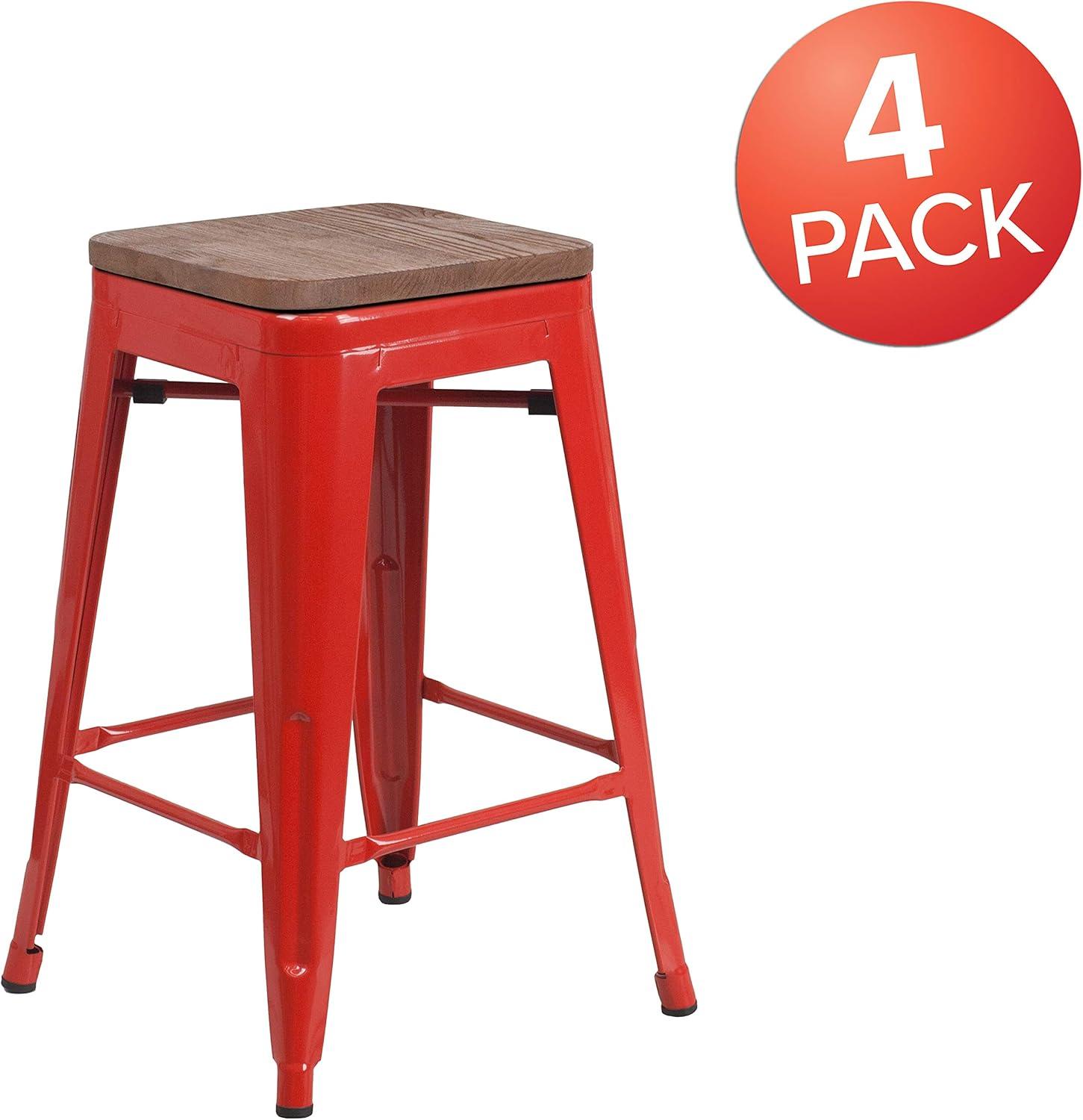 image:imageFlash Furniture MetalWood Colorful Restaurant Counter Stools Red Pack of 1Red