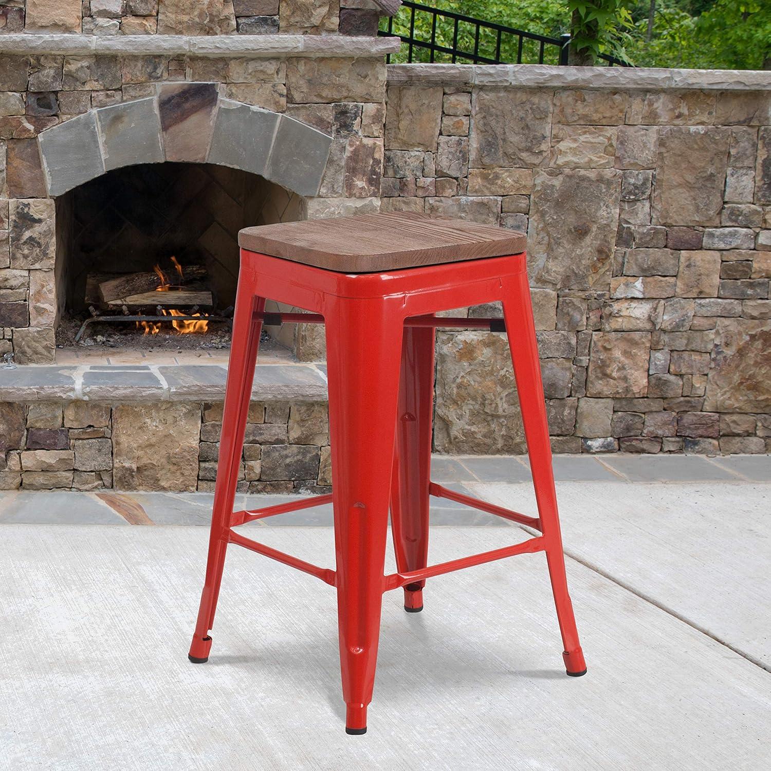 image:imageFlash Furniture MetalWood Colorful Restaurant Counter Stools Red Pack of 1Red