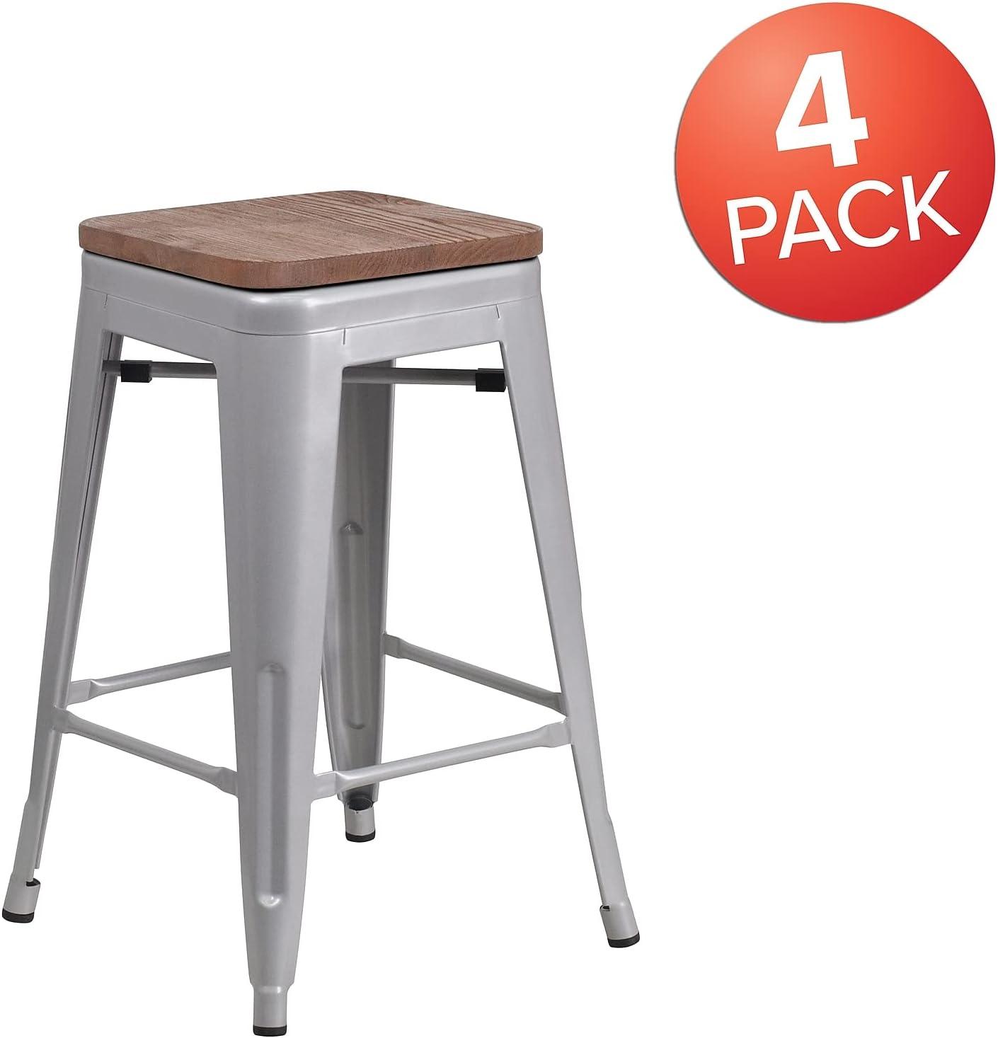 image:imageFlash Furniture MetalWood Colorful Restaurant Counter Stools Red Pack of 1Silver