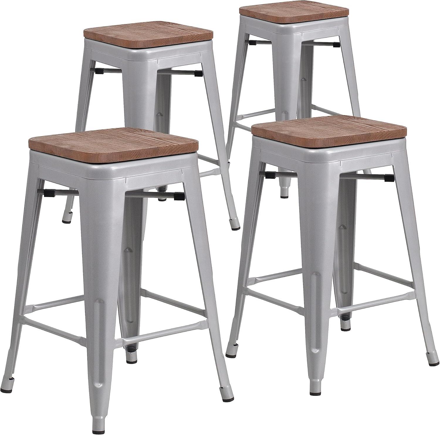 image:imageFlash Furniture MetalWood Colorful Restaurant Counter Stools Red Pack of 1Silver
