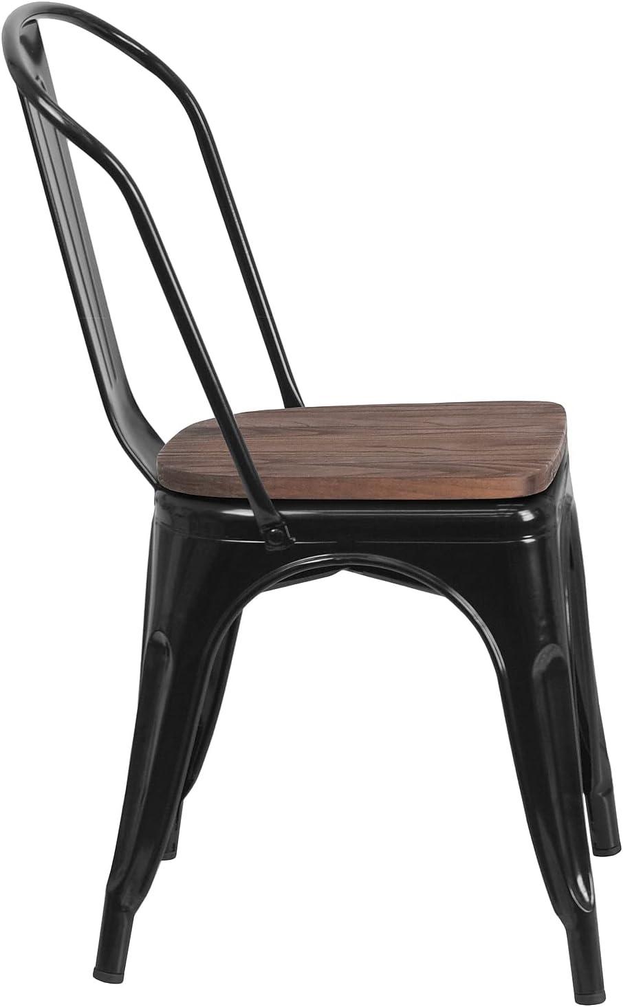 image:imageFlash Furniture Perry Metal Stackable Chair with Wood Seat 1 Pack BlueBlack