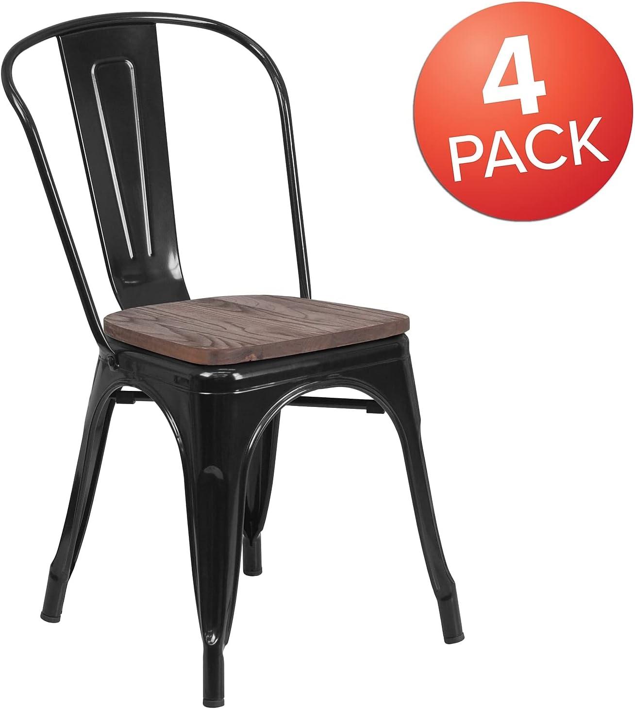 image:imageFlash Furniture Perry Metal Stackable Chair with Wood Seat 1 Pack BlueBlack