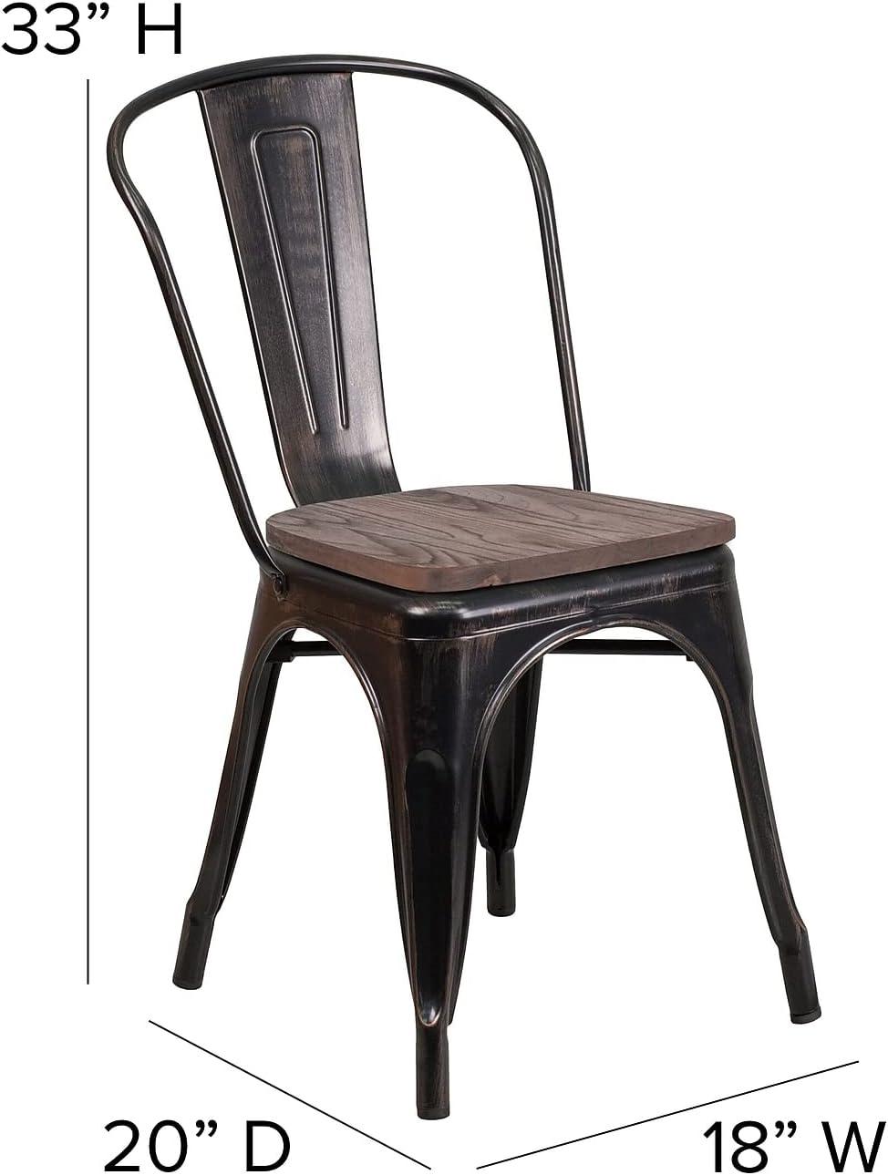 image:imageFlash Furniture Perry Metal Stackable Chair with Wood Seat 1 Pack BlueBlackantique Gold