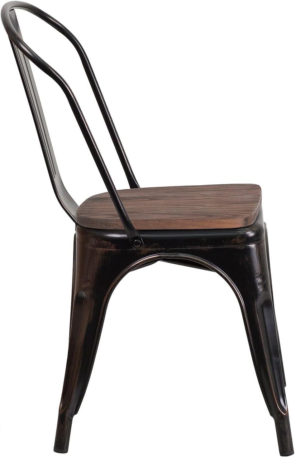 image:imageFlash Furniture Perry Metal Stackable Chair with Wood Seat 1 Pack BlueBlackantique Gold