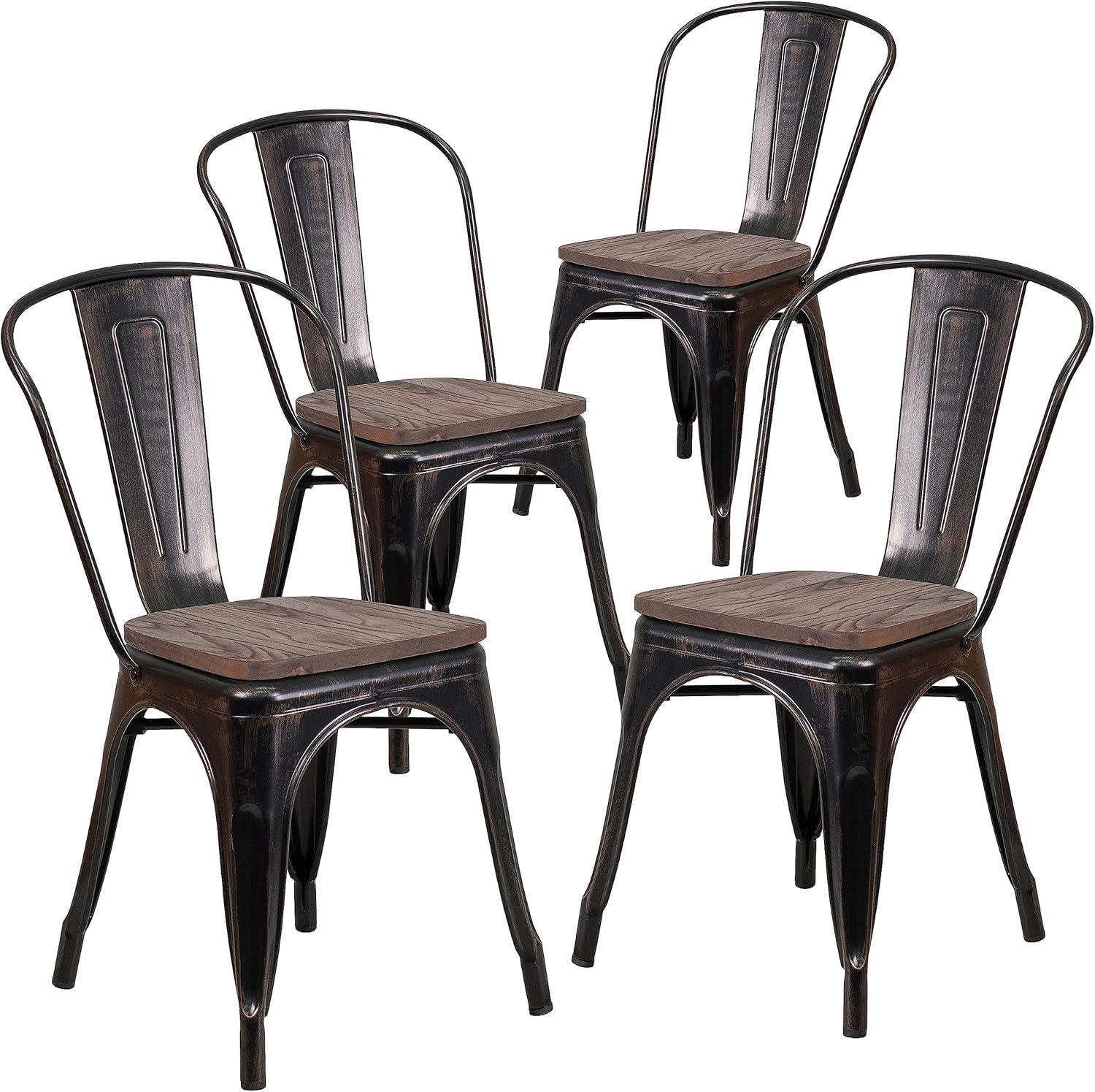image:imageFlash Furniture Perry Metal Stackable Chair with Wood Seat 1 Pack BlueBlackantique Gold