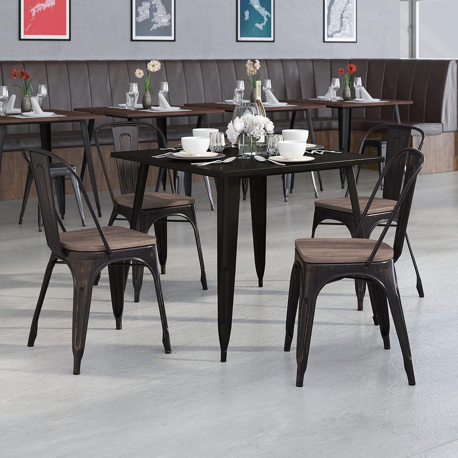 image:imageFlash Furniture Perry Metal Stackable Chair with Wood Seat 1 Pack BlueBlackantique Gold