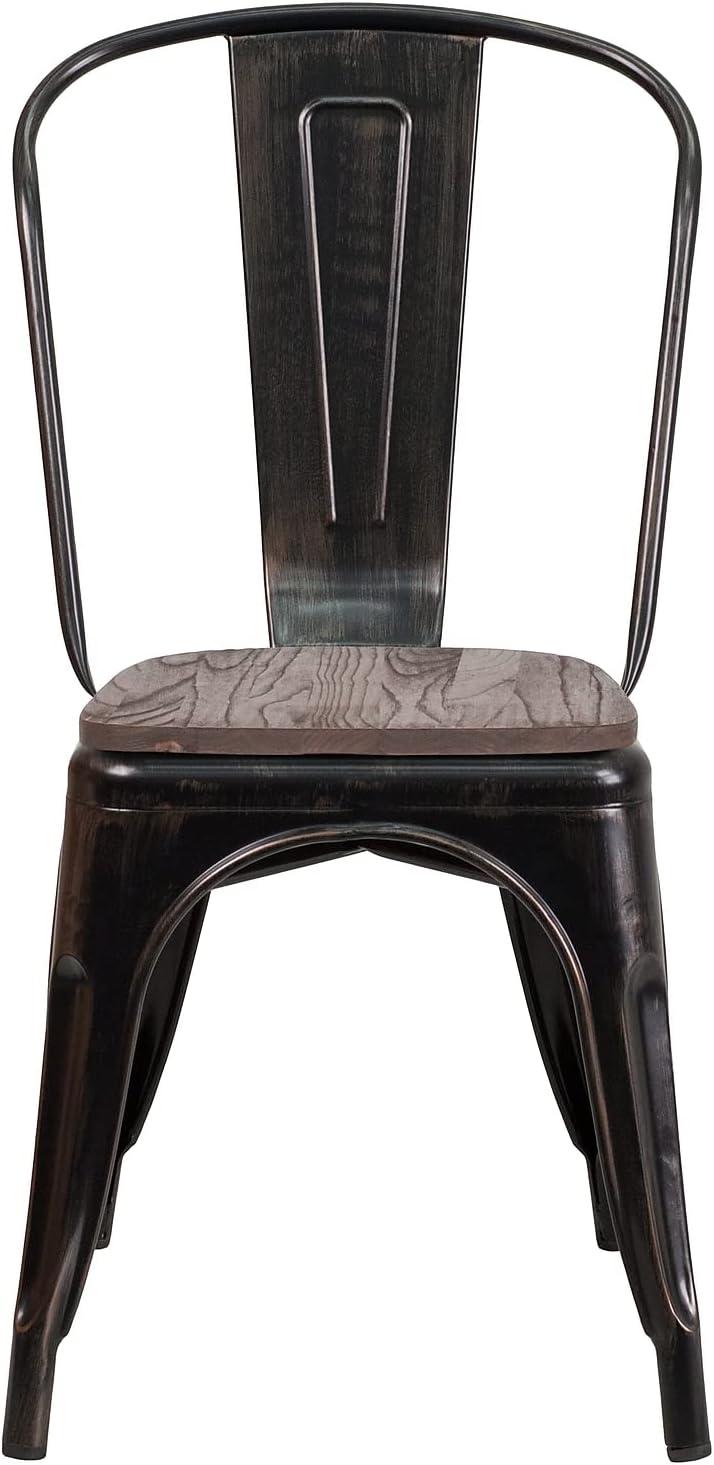 image:imageFlash Furniture Perry Metal Stackable Chair with Wood Seat 1 Pack BlueBlackantique Gold