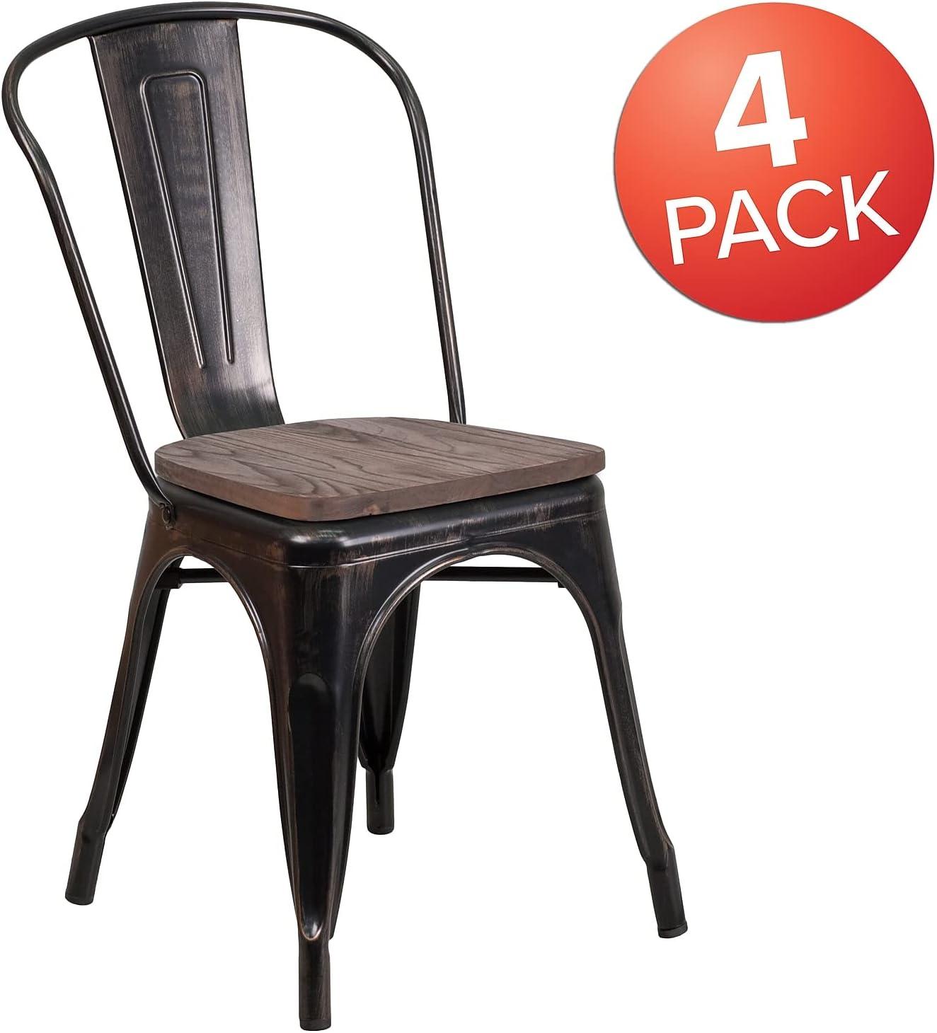image:imageFlash Furniture Perry Metal Stackable Chair with Wood Seat 1 Pack BlueBlackantique Gold
