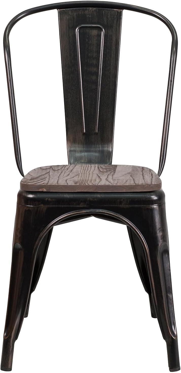 image:imageFlash Furniture Perry Metal Stackable Chair with Wood Seat 1 Pack BlueBlackantique Gold
